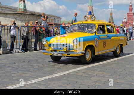 Police retro car Volga GAZ-21 rally Gorkyclassic on the run of vintage cars in Moscow Stock Photo