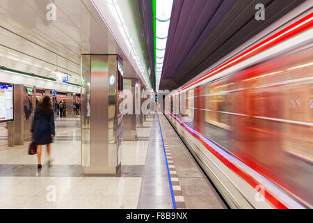 Modern station of Prague metro. Stock Photo