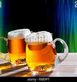 two beer on the table with modern black background Stock Photo