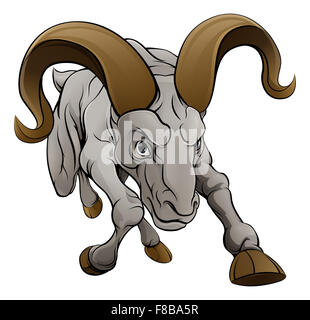 A tough looking ram sheep sports mascot cartoon character charging from the front. Stock Photo