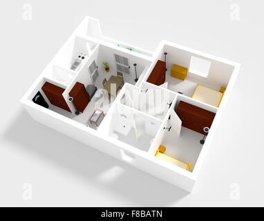 3d rendering of small flat with walls and furniture Stock Photo