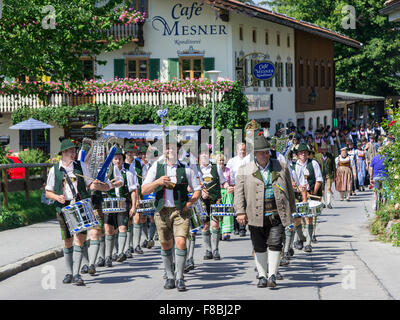 Traditional parade on the Schliersee church day, Kirchtag, through the town, Schliersee, Bavaria, Germany Stock Photo
