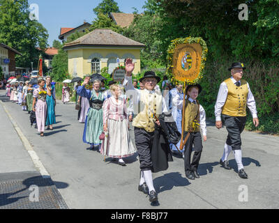 Traditional parade on the Schliersee church day, Kirchtag, through the town, Schliersee, Bavaria, Germany Stock Photo