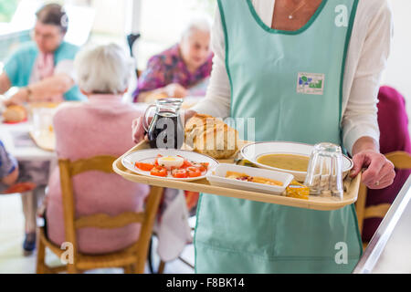 Elderly personns in the refectory of a residence for independent seniors, Dordogne, France. Stock Photo