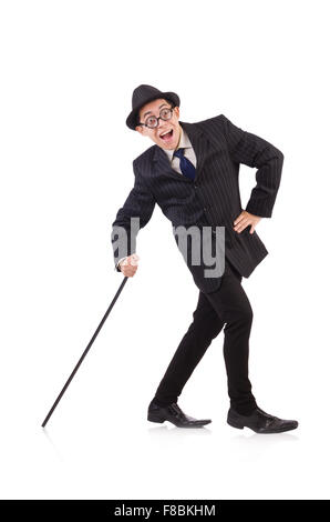 Funny gentleman in striped suit isolated on white Stock Photo