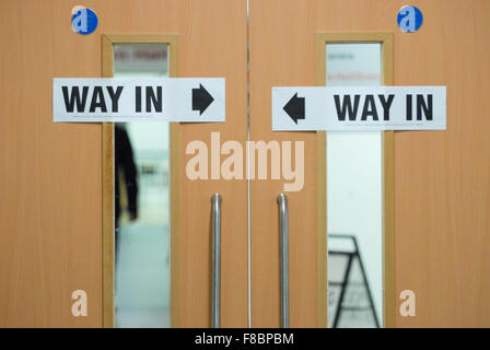 Way In sign at polling station in Aberdeen, Scotland on 5th May 2011. Stock Photo