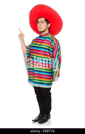 Funny mexican wearing poncho isolated on white Stock Photo