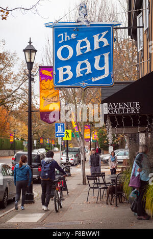 A view of the Oak Bay Theatre neon sign, in the historic Castle Block on Oak Bay Avenue in Oak Bay Village, Victoria, Canada. Stock Photo