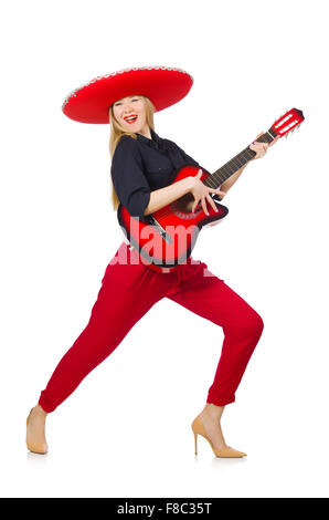 Mexican woman guitarist isolated on white Stock Photo