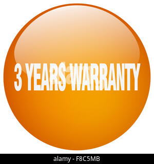 3 years warranty orange round gel isolated push button Stock Photo