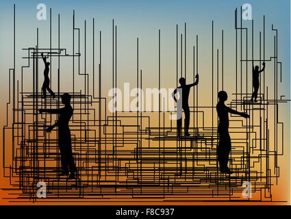 construction.  group of workers working at a construction site. Stock Vector