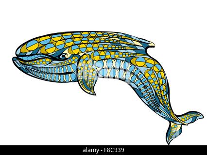 ethnic blue whale isolated on white background Stock Vector