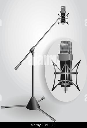 Stage microphone with stand on gray background Stock Vector