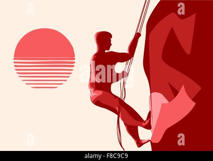 mountain climbing. silhouette of a climber on a vertical wall Stock Vector