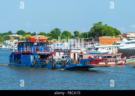 Traditional wood boats in the Parintins harbour, Parintins, Amazona state, Brazil Stock Photo