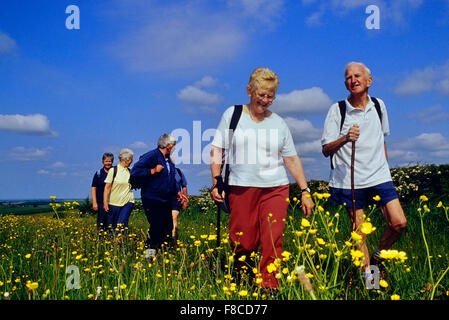 Elderly ramblers. Lincolnshire Wolds. England. UK Stock Photo
