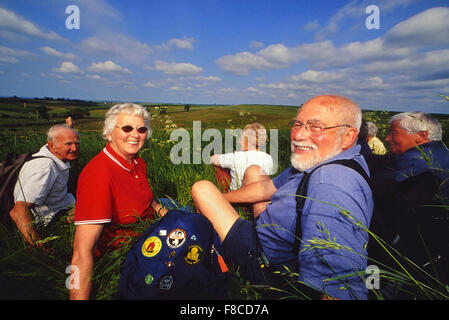 Elderly ramblers. Lincolnshire Wolds. England. UK Stock Photo