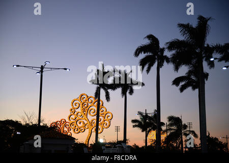 Managua, Nicaragua. 27th Nov, 2015. Colourful tree-shaped sculptures seen on the El Malecon promenade at sunset at the Puerto Salvador Allende port in Managua, Nicaragua, 27 November 2015. Photo: JENS KALAENE/dpa/Alamy Live News Stock Photo