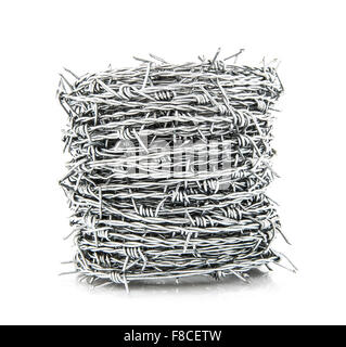 Coil of steel barbed wire isolated on white background Stock Photo - Alamy