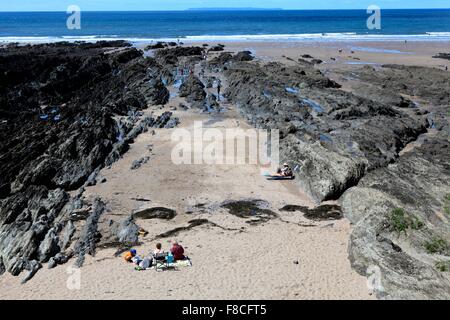 Amongst the rocks at Croyde Bay, North Devon, England, UK. Stock Photo