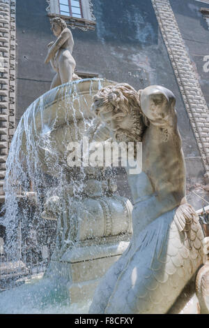 Amenano Fountain Catania, detail of the famous baroque fountain in the Piazza del Duomo, Catania, Sicily. Stock Photo