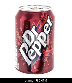 Can of Dr Pepper on a white background, The drink was created in the 1880s by Charles Alderton Stock Photo