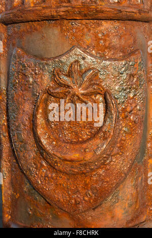 Rusty red star symbol on a gate in of the oldest neighborhood in ...