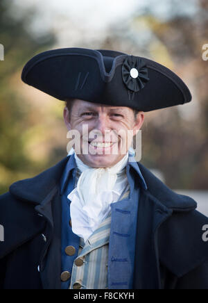 An historical character at Mount Vernon the former plantation home of George Washington, first President of the United States. Stock Photo