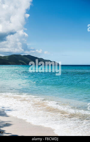 An image of the north shore of St. Croix, U.S. Virgin Islands taken while standing on the beach. Stock Photo