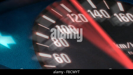 speedometer shows over 100 mph Stock Photo