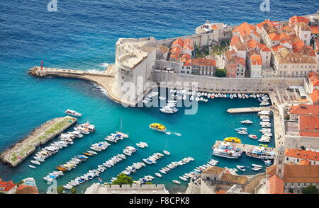 Dubrovnik, aerial view of Old Town and harbor, Croatia Stock Photo
