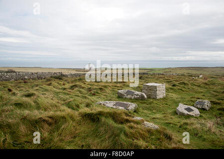 Headstones in the old graveyard on Lundy Island in the Bristol channel, UK Stock Photo