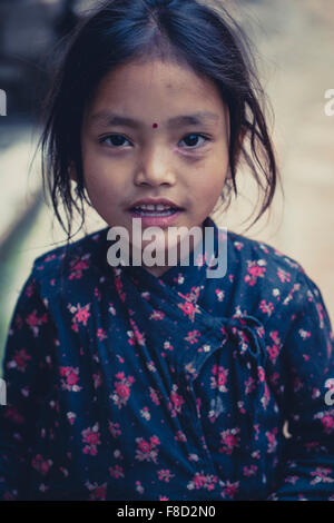 Girl dressed with a traditional nepalese shirt Stock Photo