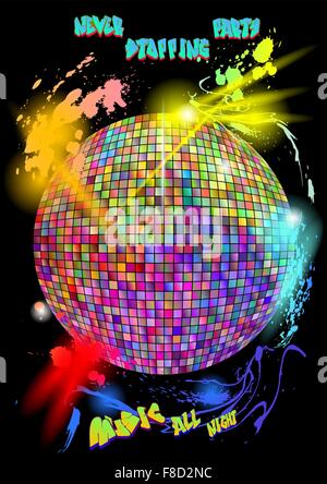 party background. party design with multicolor disco ball. Stock Vector