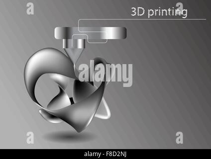 printing 3D. Industrial 3D printer prints abstract model Stock Vector