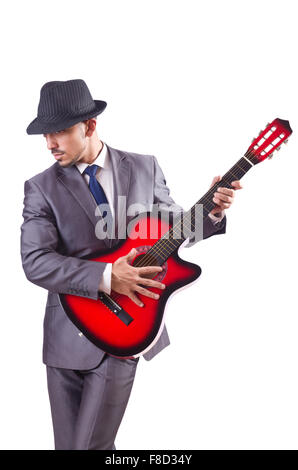 Businessman quitar player isolated on white Stock Photo