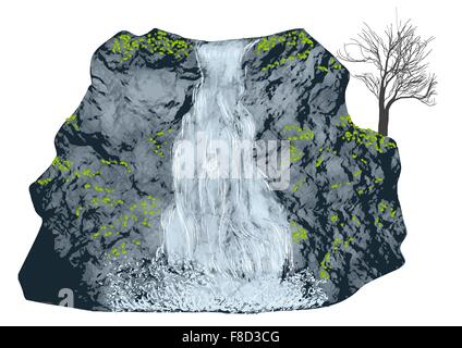 waterfall isolated on a white background Stock Vector