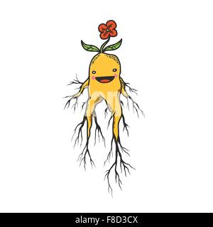Vector Illustration of the Cute Mandrake Roots Cartoon Character Isolated on White Background Stock Vector