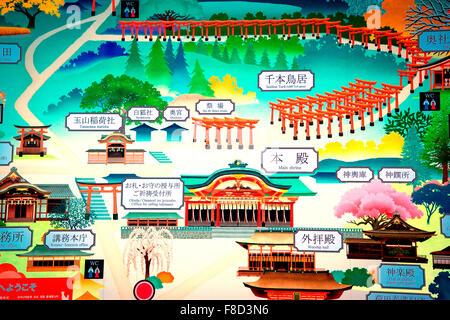 Guide map of the Fushimi Inari Taisha shrine precinct, Kyoto, Kansai ...