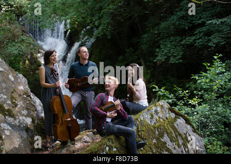 Young classical musicians: The Solem String Quartet on location at Aberystwyth Music Fest 2015 Stock Photo