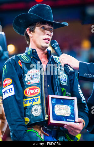 J.B. Mauney on stage after winning the PBR bull riding world finals in ...