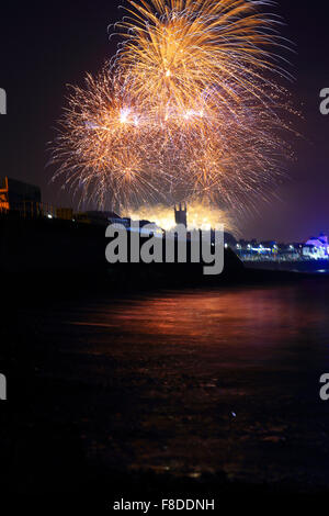 Golowan Festival fireworks over Penzance Promenade, Cornwall, England, UK. Stock Photo