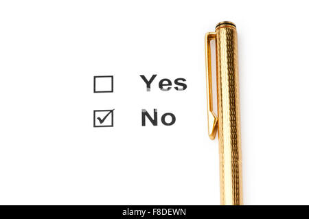 Check boxes and pen isolated on the white Stock Photo