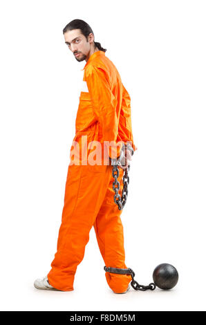 Criminal in orange robe in prison Stock Photo