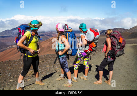 Backpackers on the Sliding Sands Trail at Haleakala National Park Stock Photo