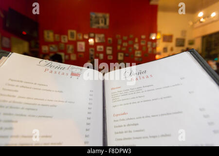 Menu in restaurant in Buenos Aires Stock Photo