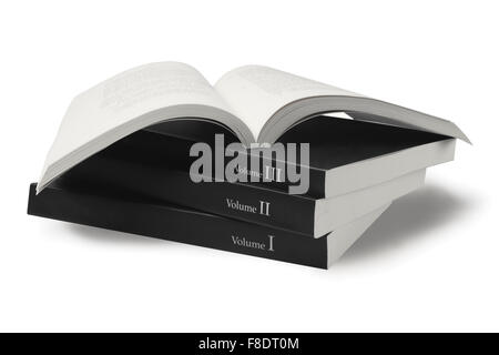 Collection of Black Cover Books on White Background Stock Photo