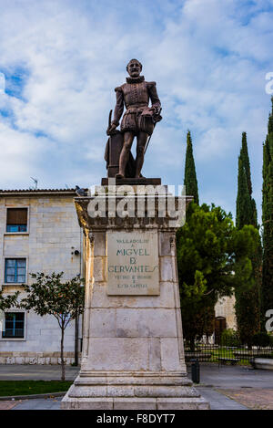 Cervantes statue is located in the Plaza de la Universidad de Valladolid. Castile and Leon, Spain.