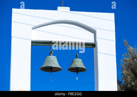 Church bells in Purmamarca with blue sky, Argentina Stock Photo
