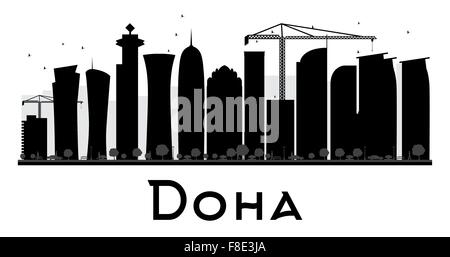 Doha City skyline black and white silhouette. Vector illustration. Simple flat concept for tourism presentation, banner, placard Stock Vector